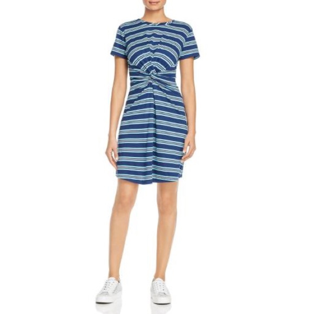 Kenneth Cole New York Navy and White Striped Twist-Front Mini Dress